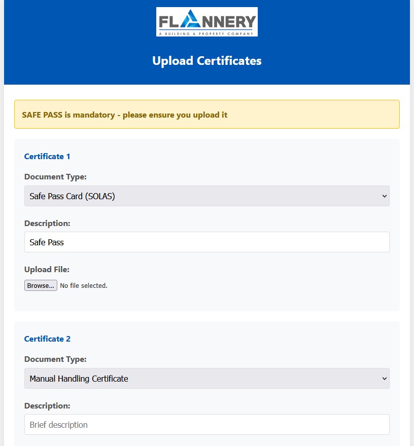Flannery Construction - Upload Certifications