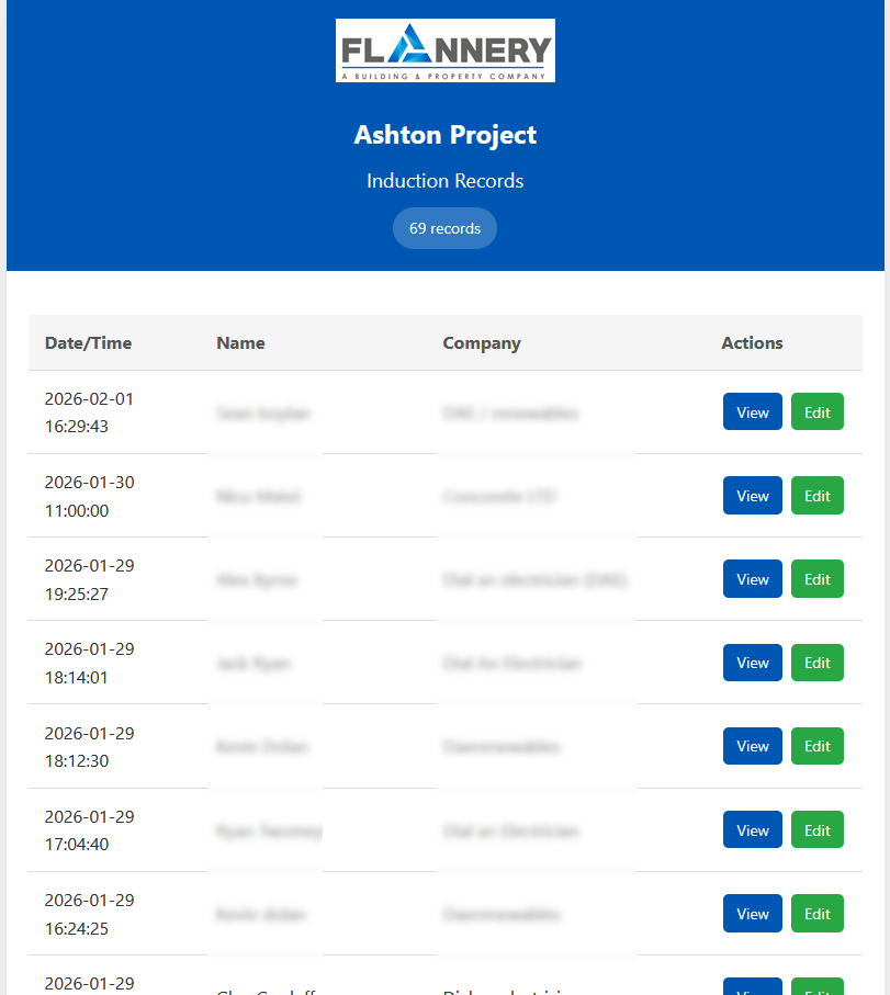 Flannery Construction - Induction Management