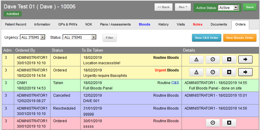 VHI EPMS - Blood Test Ordering Detail